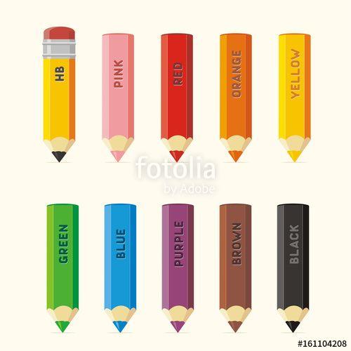 Name Blue Red Yellow-Green Logo - Set isolated colored pencils with color name. Collection colored