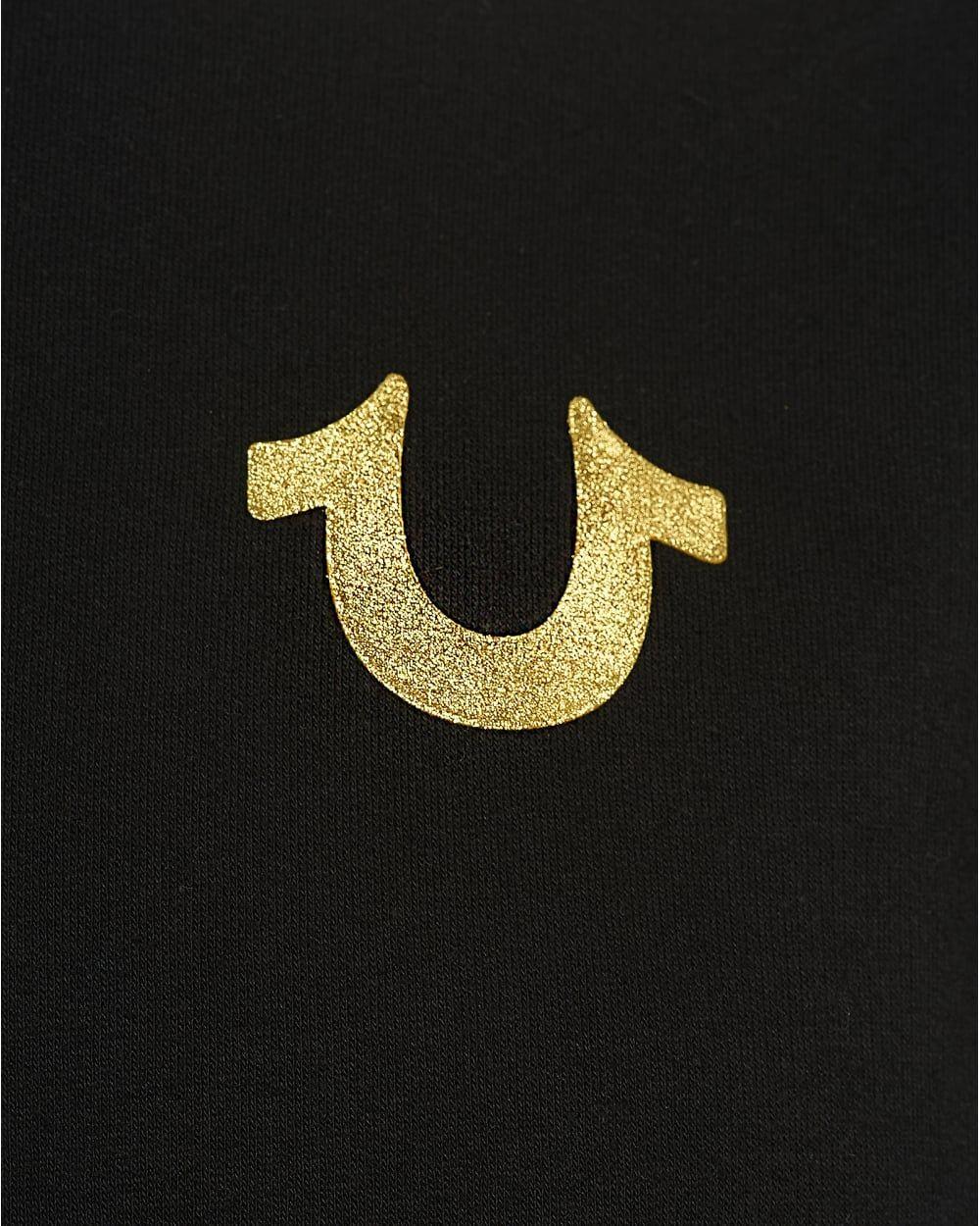 Google Gold Logo - True Religion Mens Black Sweatshirt, Metallic Gold Graphic Jumper