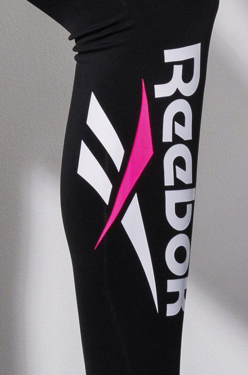 Reebok Vector Logo - Reebok High Waist Rise Stretch Knit Logo Legging in Black