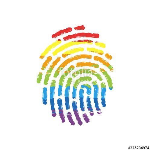 Green Rainbow Yellow Red Blue Logo - Fingerprint. Simple icon for logo or app. Drawing sign with LGBT