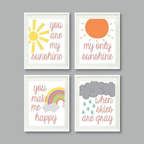 Green Rainbow Yellow Red Blue Logo - You Are My Sunshine -Set of Four Prints for Kids Room, Nursery, Home ...