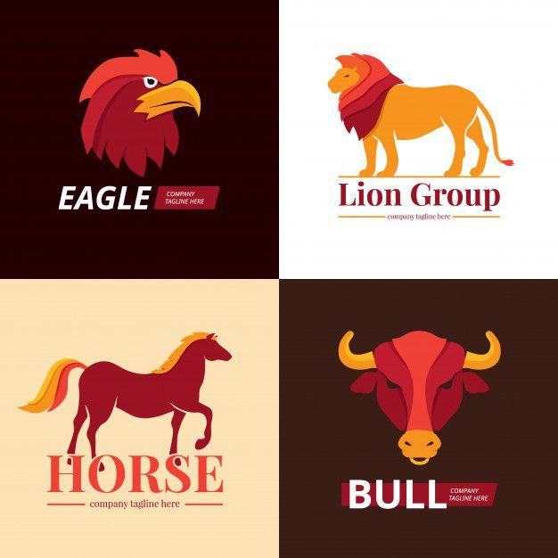 Horse Eagle Logo - Lion, eagle, horse and bull logo set Vector