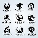 Horse Eagle Logo - Animal logo collection. Animal logo set. Eagle logo. Snake logo