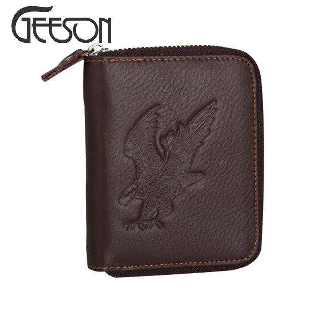 Horse Eagle Logo - GEESON Crazy Horse Eagle Logo Wallet Leather Short Vertical Men