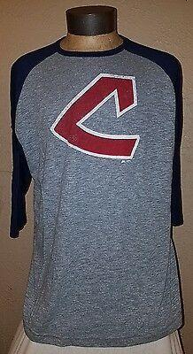 MLB C Logo - NEW MAJESTIC MLB Cleveland Indians Old C Logo Gray Half 1 2 Sleeve