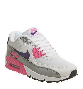 White and Purple Wolf Logo - Nike Air Max 90 Trainers White Court Purple Wolf Grey Laser Pink F