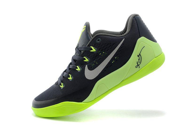 Grey and Green Q Logo - xHv6$Q Nike Kobe 9 Low EM Black Neon Green Grey For Men