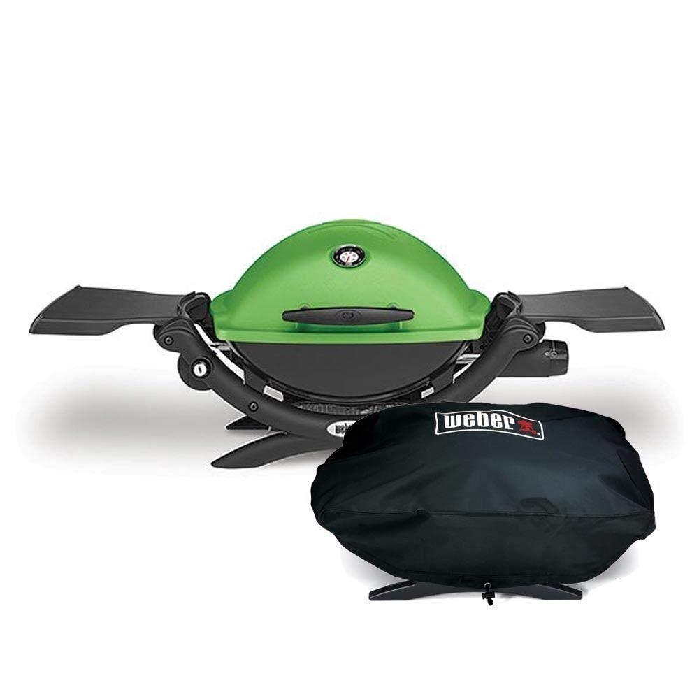 Grey and Green Q Logo - Weber® Q® 1200, Green Barbecue, With Cover + FREE Next Day Delivery