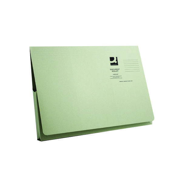 Grey and Green Q Logo - Q-Connect Green Long Flap Document Wallet (Pack of 50) | Fourways Office