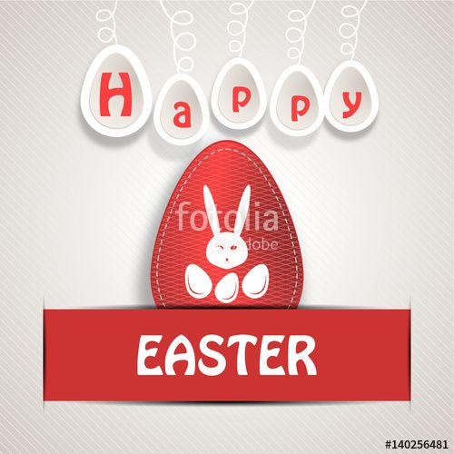 Red Egg Logo - Vector poster of Easter paper red egg with line pattern, stitching