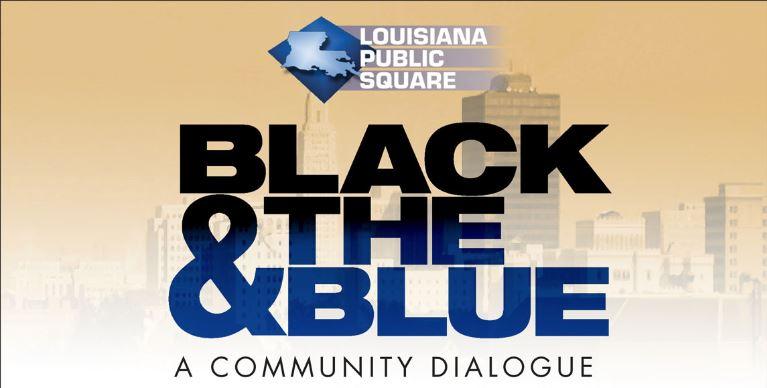 Square in a Blue P Logo - Louisiana Public Square: Black & Blue Community Dialogue. Red