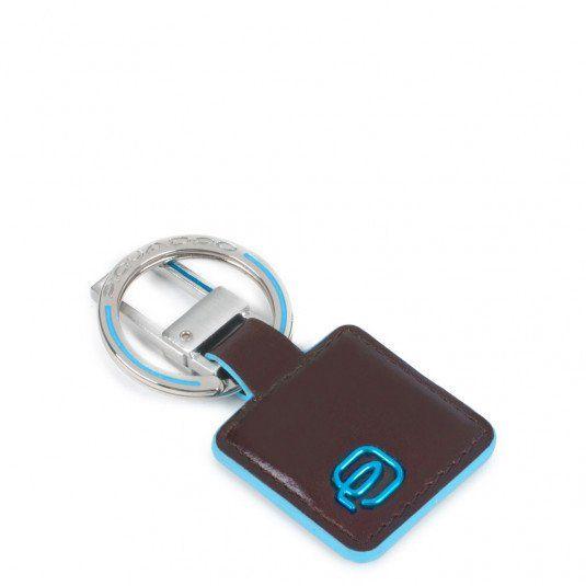 Square in a Blue P Logo - Keychain with leather insert - Blue Square