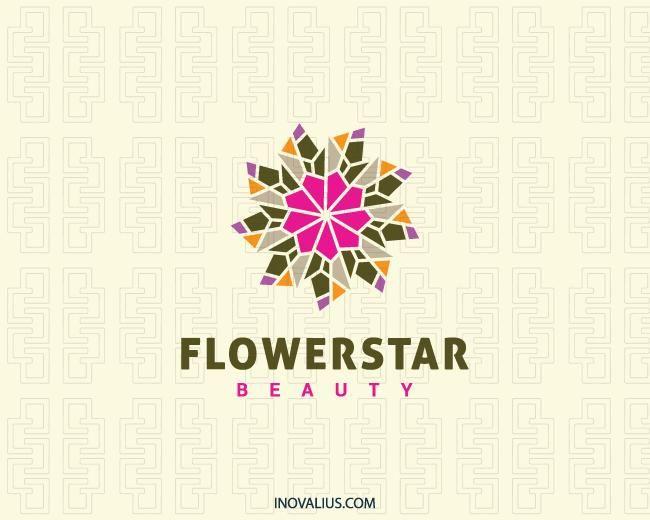 Green Flower Shape of Logo - Flower Star Logo Design