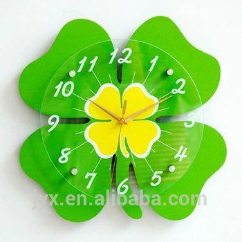 Green Flower Shape of Logo - Wall Clock Different Shapes Green Flower Shaped Wall Clock