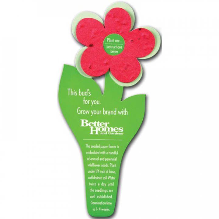 Green Flower Shape of Logo - Seed Paper Flower Bookmark Promo Product. Flower Shaped Bookmarks