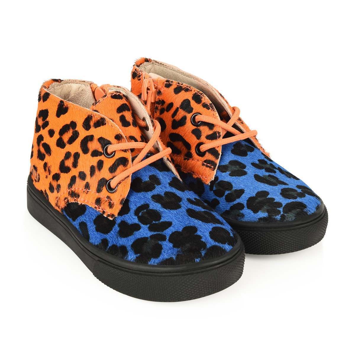 Orange and Blue Knight Logo - Akid Orange & Blue Leopard Pony Hair Knight Shoes