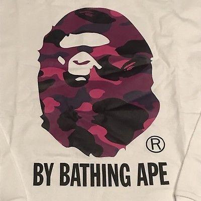 Purple BAPE Camo Logo - NEW BAPE A Bathing Ape Face Logo Long Sleeve T Shirt Purple Camo ...