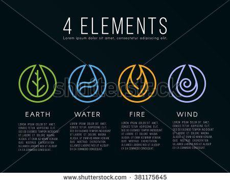 Fire Element Logo - Nature 4 elements logo sign. Water, Fire, Earth, Air. on dark ...