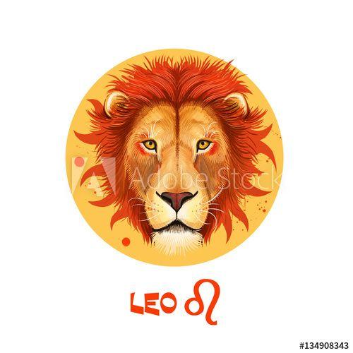 Fire Element Logo - Creative digital illustration of astrological sign Leo. Fifth of ...