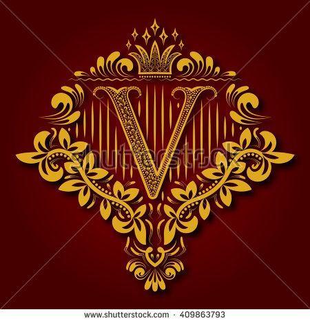 Golden V Logo - Letter V #heraldic #monogram in coats of arms form. #Vintage golden ...