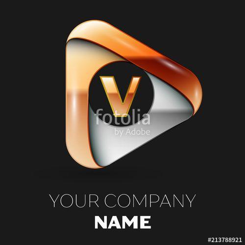 Golden V Logo - Realistic Golden Letter V logo symbol in golden-silver triangle ...