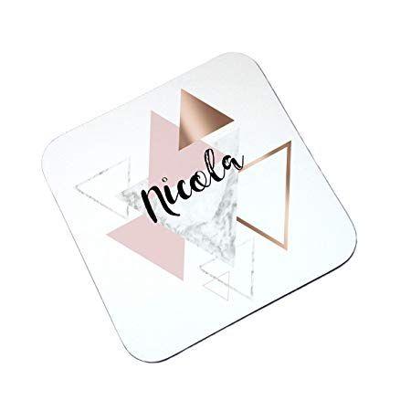 Gold Triangle Logo - Personalised Rose Gold Triangle Geometric Coaster, Wooden Glossy ...