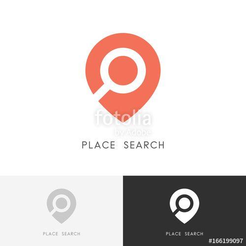 Place Logo - Place search logo - address pointer and loupe or magnifier symbol ...