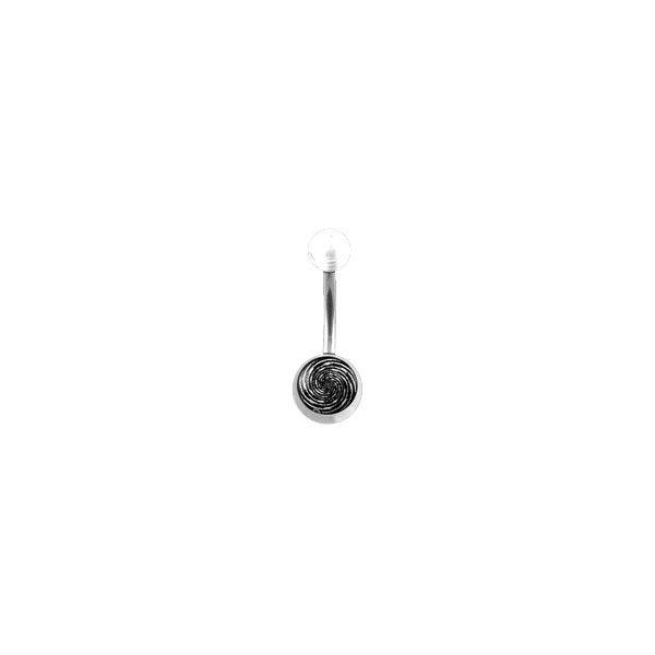 Black and White Spiral Logo - Transparent Acrylic Belly Bar Navel Button Ring w/ Spiral