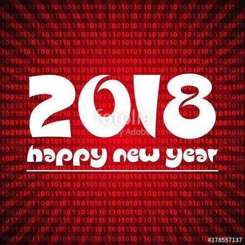 Stripped Y Logo - happy new year 2018 on red stripped binary code background eps10