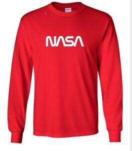 NASA Red Logo - NASA Vintage Logo Space Agency T Shirt Cotton Shirt Red Long Sleeve