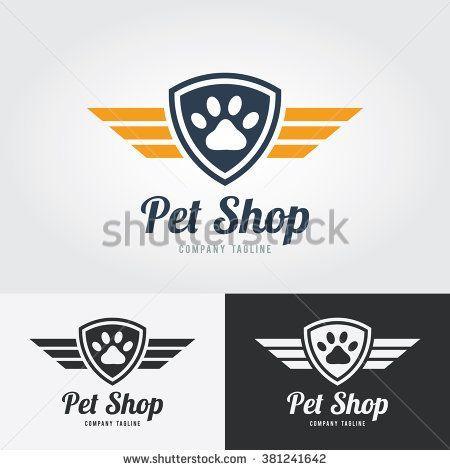 Foot with Wings Company Logo - Pet shop logo template. Animal paw print Icon with shield and wings ...