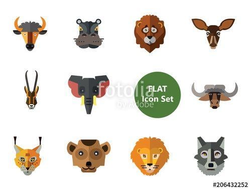 Giraffe Face Logo - Animal Faces Icon Set. Lion Head Zebra Hippo Head Giraffe Face Lion
