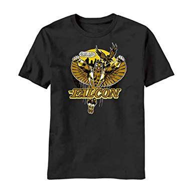 Falcon Marvel Logo - Marvel The Falcon Mac'n Yellow Mens Black T-Shirt: Amazon.co.uk ...