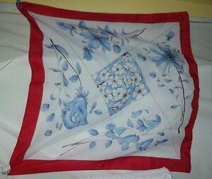 Italian Red White Square Logo - Vintage Italian scarf white red blue periwinkle flowers 30 square
