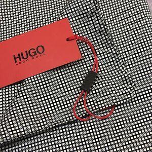 Italian Red White Square Logo - Mens HUGO BOSS Black and White Italian Silk Pocket Square NEW with ...