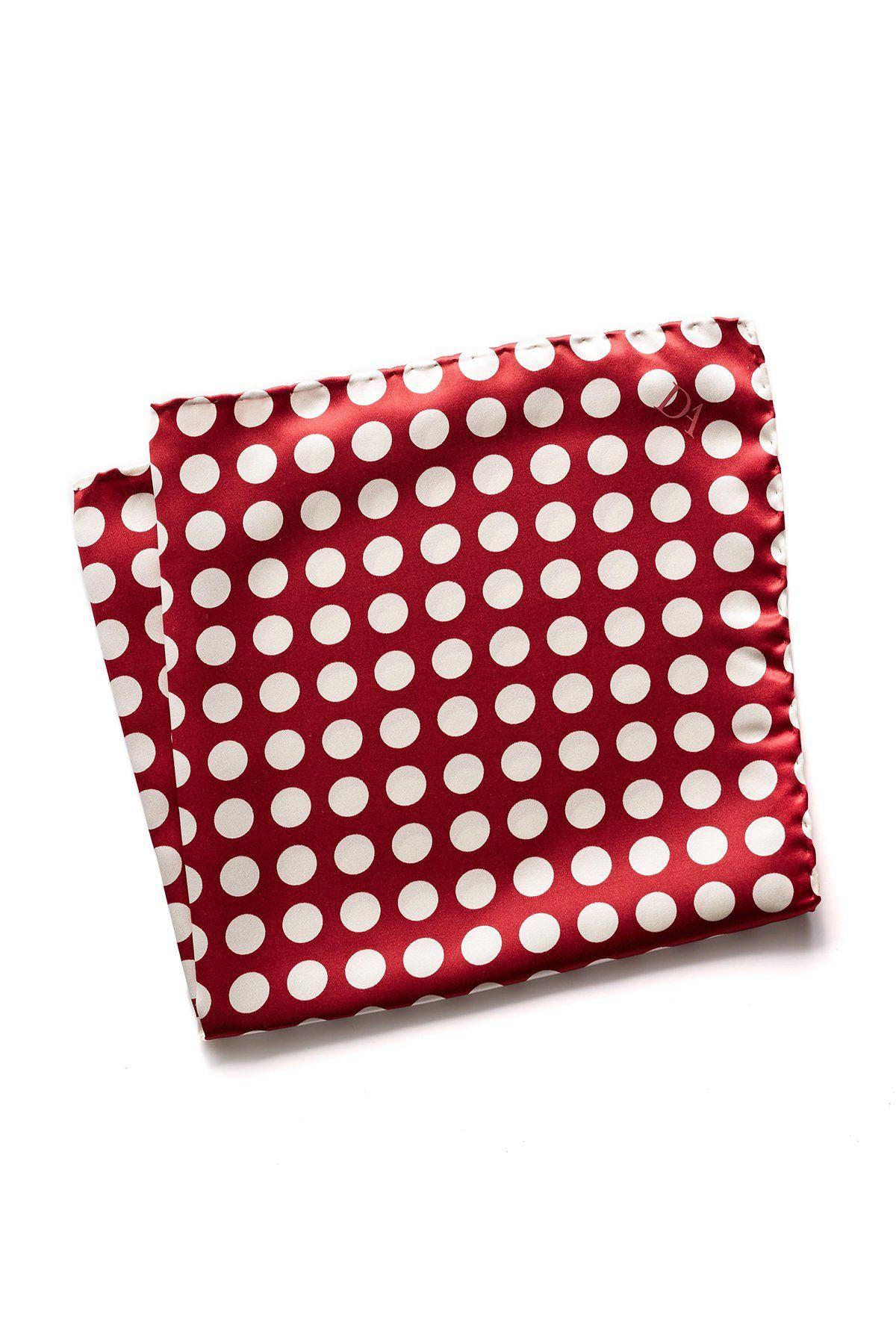 Italian Red White Square Logo - David August Red With White Polka Dot Italian Silk Pocket Square