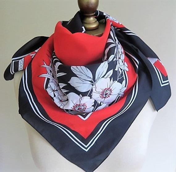 Italian Red White Square Logo - BOLD floral scarf Italian square scarf black red white