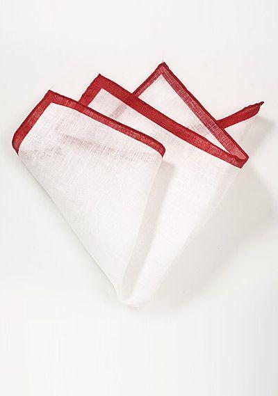 Italian Red White Square Logo - Italian Linen Pocket Square in White with Red Bordering | Bows-N ...