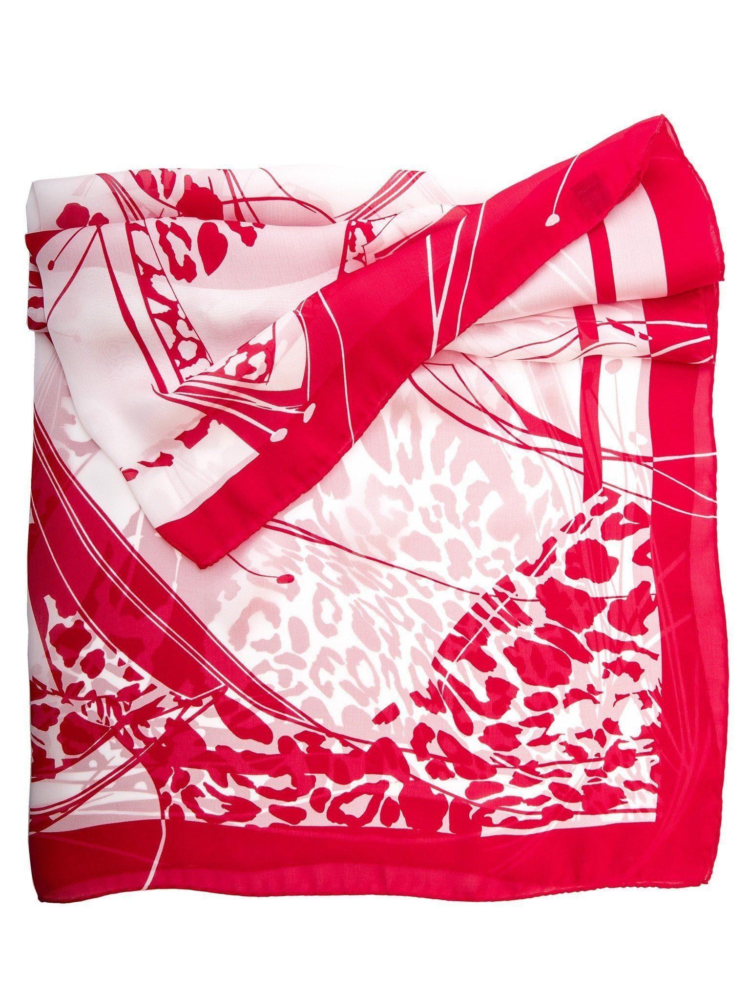 Italian Red White Square Logo - Italian Red Leopard Print Silk Chiffon Square Scarf