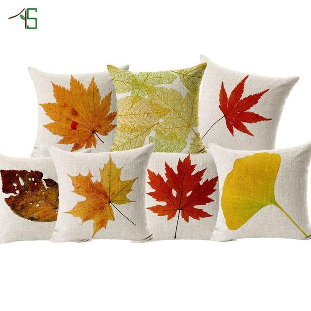 Yellow and Red Leaves Logo - Autumn Leaves Cushion Cover Fall Yellow Red Marple Leaf Print Linen ...