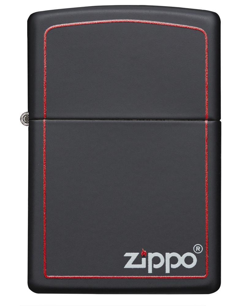 Black and Red Rectangle Logo - Zippo Logo with Red Border Black Matte Windproof Lighter