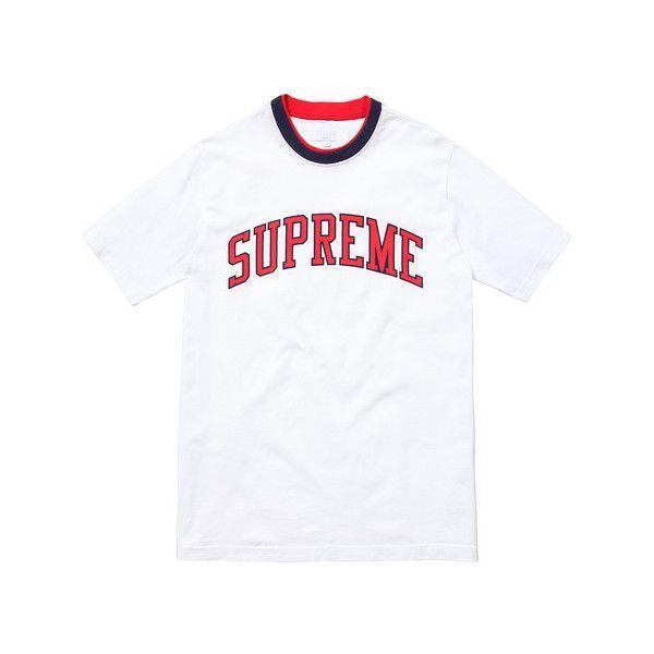Supreme White Double Logo - Supreme Arc Logo Double Ringer Top ($72) ❤ liked on Polyvore