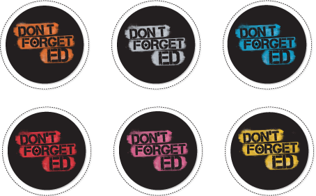 Multi Colored Circular Logo - Six multi-colored circular stickers showing Don't Forget Ed logo ...