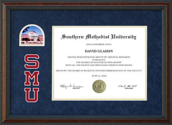 Blue SMU Logo - SMU Diploma Frame with Blue Suede Mat, Logo and Picture: Wordyisms