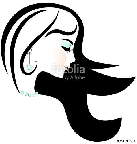 Pretty Woman Logo - Beautiful face of pretty woman silhouette vector logo