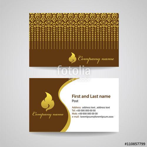 Gold Brown Company Logo - Business card template brown thai fabric texture and thai art