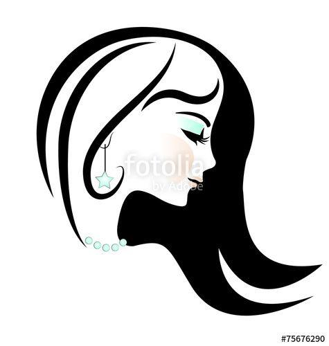 Pretty Woman Logo - Beautiful face of pretty woman silhouette vector logo Stock image