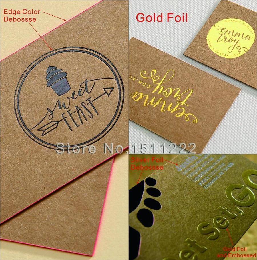 Gold Brown Company Logo - Color Edge Cards Gold Foil Kraft Paper Business Card Debossed