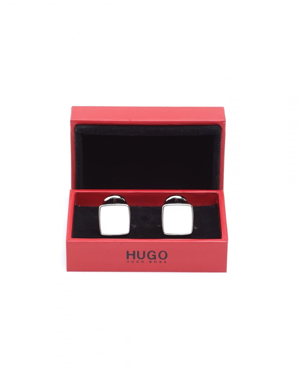 Red Box with White Square Logo - Hugo Boss Mens E Stain Zinc White Square Cufflinks