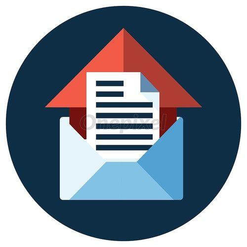 Red Open Envelope Logo - Blue flat icon. Open envelope and message object with red